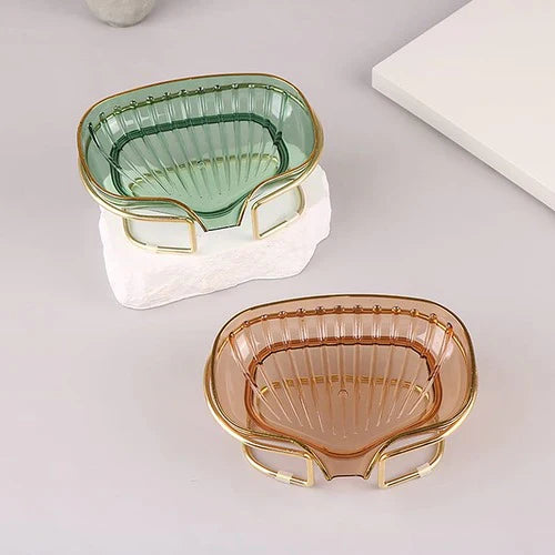 Acrylic Soap Holder with Elegant Golden Metal Base