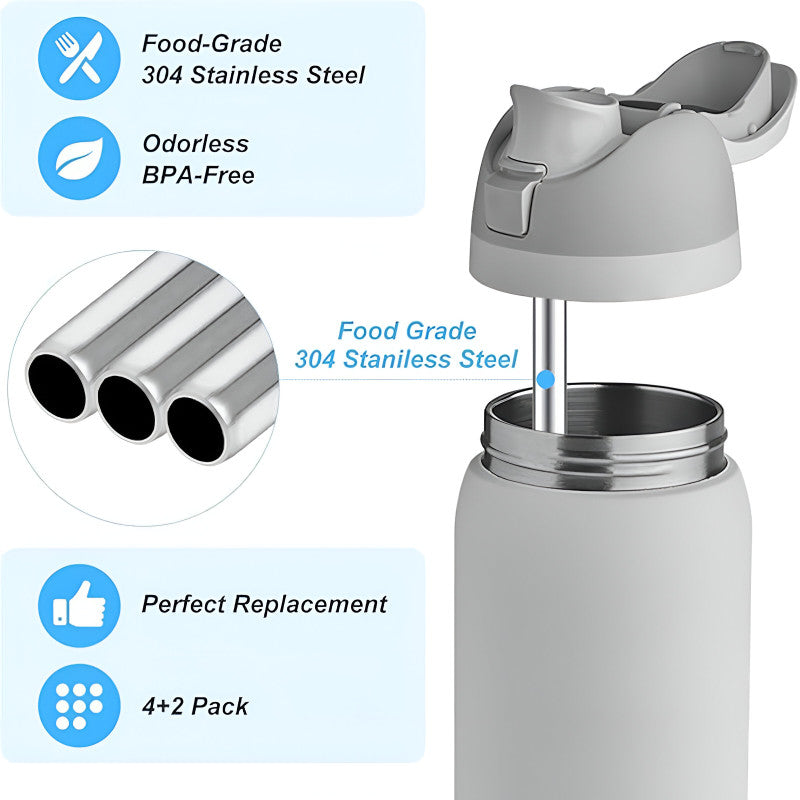 4Pcs Stainless Steel Replacement Straws Compatible with Owala Water Bottle 24oz 32oz Reusable Straws with 1 Cleaning Brush