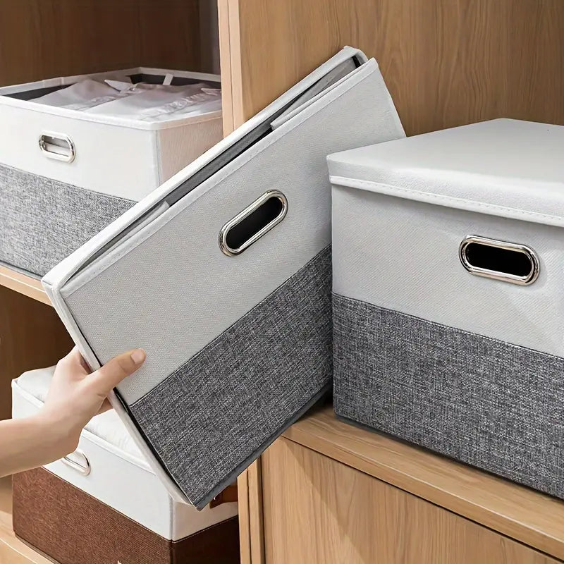 Space Saving Multi-Use Fabric Storage Basket with Lid