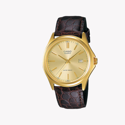 Gold-Tone Quartz Watch with Brown Leather Strap – Classic Dress Style