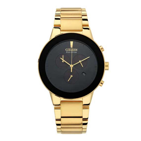 Gold Stainless Steel Chronograph Watch – Eco Quartz with Date Display